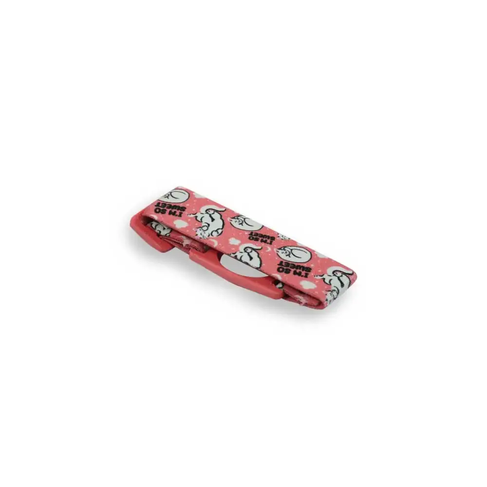 Freestyle Libre 2 sensor adjustable armband for children with playful red and white design.