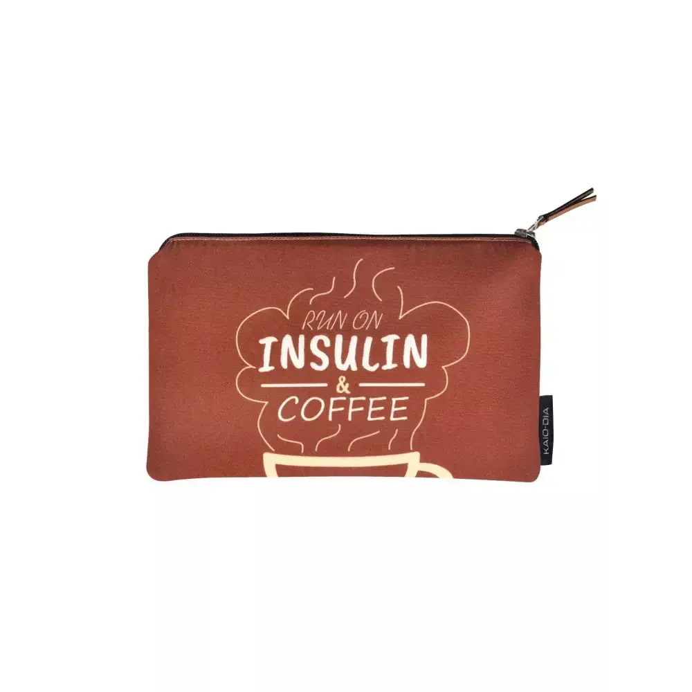 Zipper bag for diabetics with insulin and coffee design.