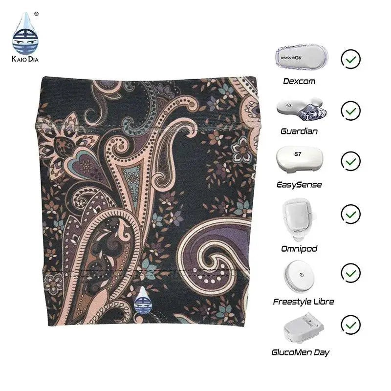 CGM armband with ethnic print for Freestyle Libre and more glucose sensors.