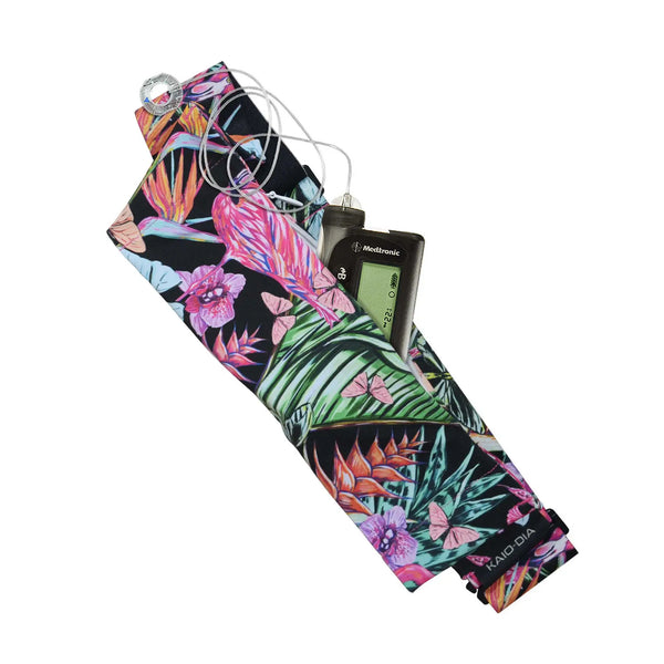 Justerbart midjebälte för insulinpump – blommigt tryck, G-Hook-lås | Dia Belly-Belt 2