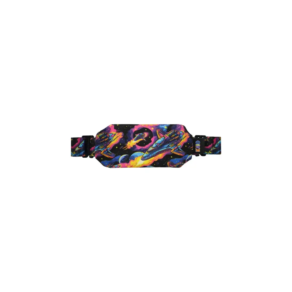 Colorful insulin pump pouch for children featuring an abstract swirling pattern