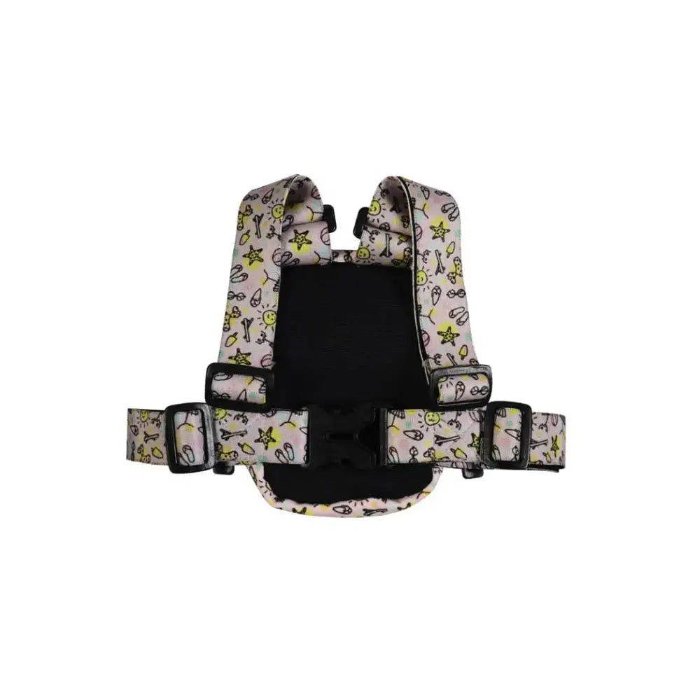 Insulin pump harness with star pattern designed for children, featuring adjustable straps and a window for easy access.