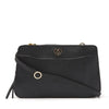 Elegant black leather diabetic supplies shoulder bag with adjustable strap, designed for stylish organization and easy access to medical essentials.