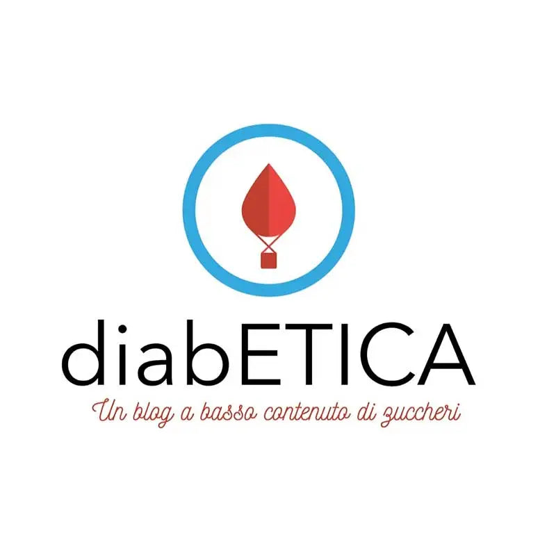 Diabetica blog logo: red blood drop in blue circle, with "Diabetica" text and "Un blog a basso contenuto di zuccheri. Image