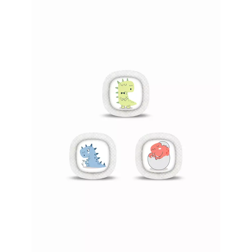 Medtronic Simplera CGM Stickers in Fun Vibes Cute Dino design. Customize your CGM sensor with adorable dinosaur stickers. Non-removable.