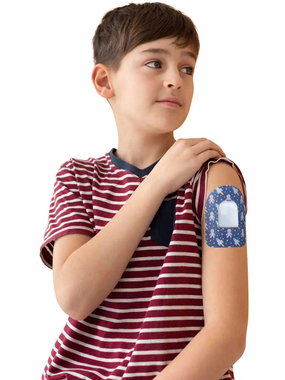 Plåster för Omnipod-podd, motiv Astronaut, buret av en pojke