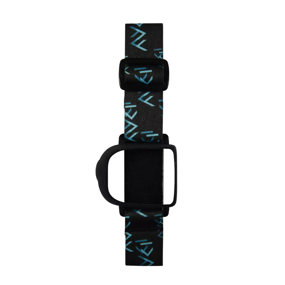 Omnipod Insulin Patch Pump Armband in black and blue design, adjustable for secure fit, ideal for active lifestyles.