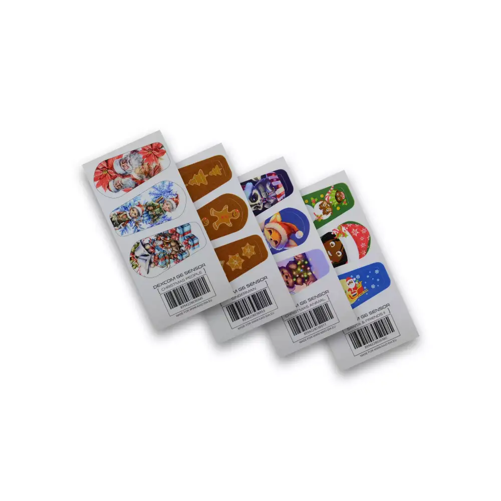 Dexcom G6 Sensor Stickers - Christmas Edition with festive designs, perfect for holiday-themed health monitoring.