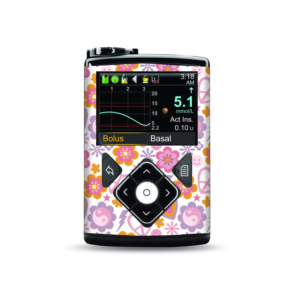 Y2K floral stickers for Medtronic MiniMed pump.