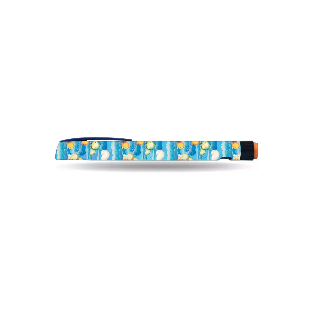 NovoRapid FlexPen with Kaio-Dia Summer Edition sticker featuring sunny motifs.