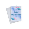 Diaversario greeting card with colorful candy illustration on canvas, accompanied by an envelope.