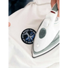 Viking-inspired embroidered diabetes awareness iron-on patch being applied to fabric.