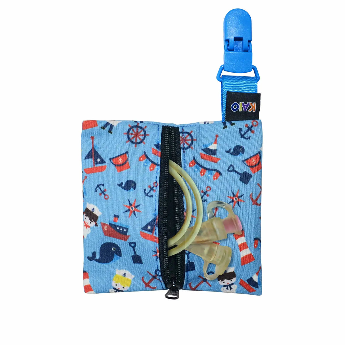 medical tube pouch kids blue boat print with tube inside showing storage capacity and secure tubing management