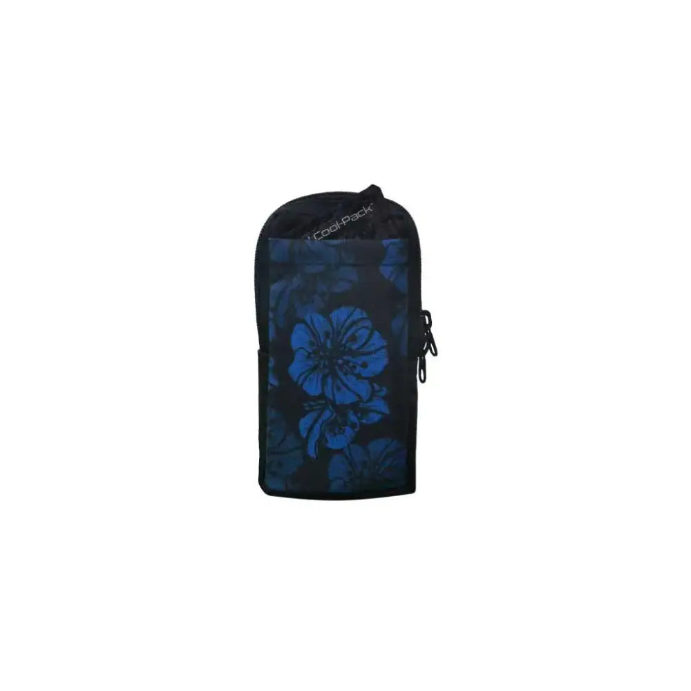 Vertical insulin pump case with blue floral design, compatible with various pumps, including Medtronic and Tandem t:slim X2.
