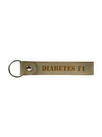 Diabetes Type 1 leather keychain Kaio-Key hanger in taupe with durable ring.