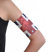 Glucose sensor armband for children with flag design, comfortable stretch fit for sports.