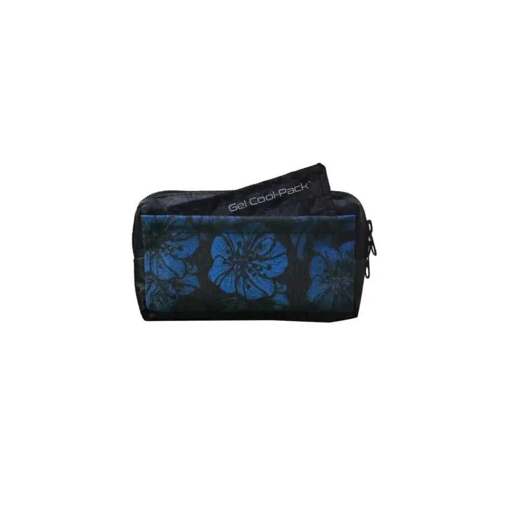 Horizontal insulin pump case with vibrant floral design and gel cool-pack, designed for comfort and temperature control.