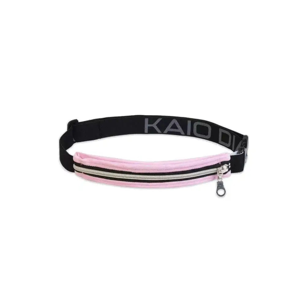 Insulin pump belt pouch for kids in plain pink with black adjustable strap.