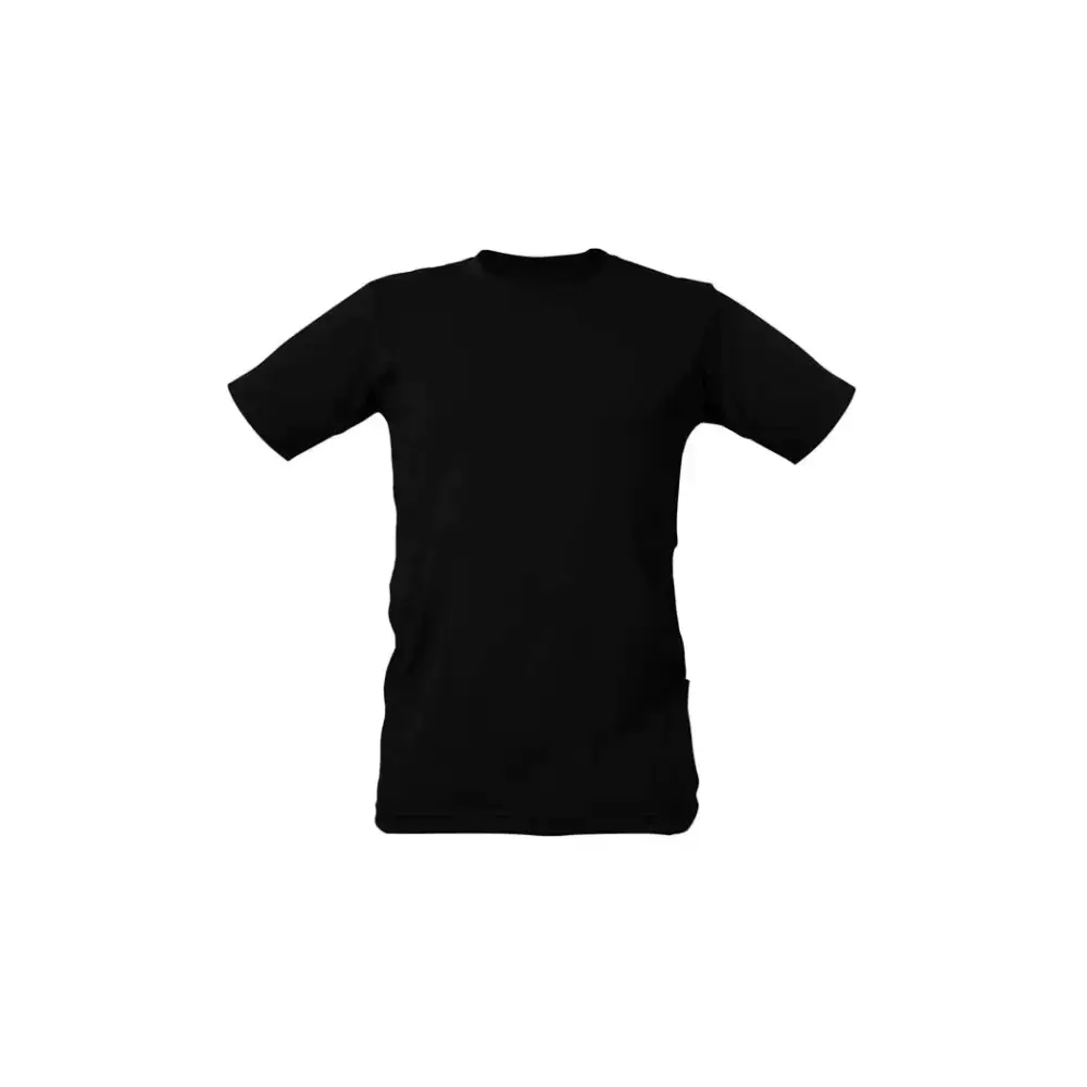 Black insulin pump t-shirt with dual side pockets and tubing holes, made from soft stretchable fabric.
