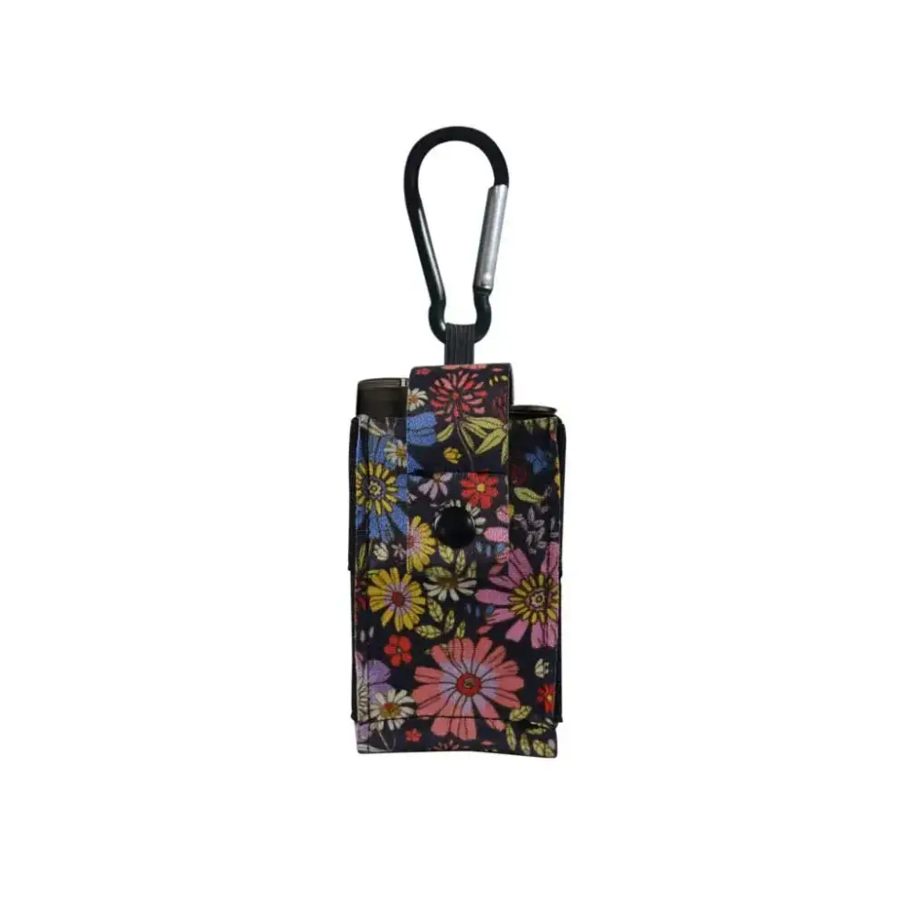Universal Dia-Mini floral pouch for insulin pump with carabiner attachment.